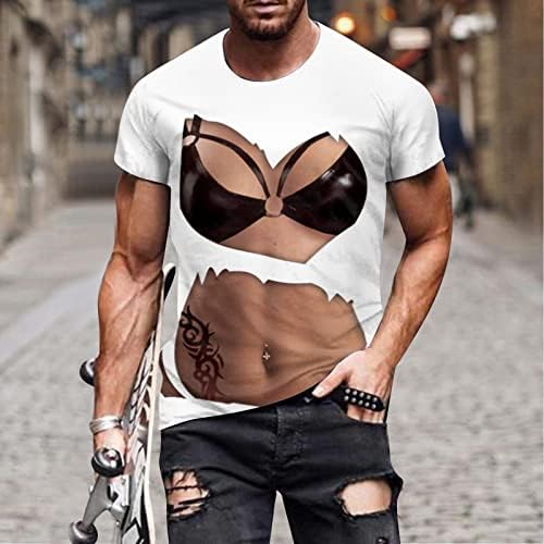 Менс 3Д мускули дигитално печатење маица пролет и лето личноста мускуларна абдоминална машка врвови