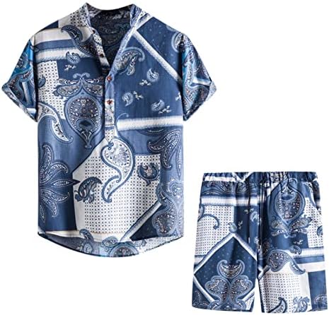 Ishишилиумхан Хавајски сетови за мажи случајни копче надолу со кошула со кратки ракави маички со маички поставени машки облеки