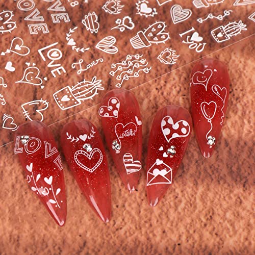 Налепници за уметност на Денот на вineубените, срцеви декорации холографски црвено бело црно дизајнирање на ноктите за нокти,