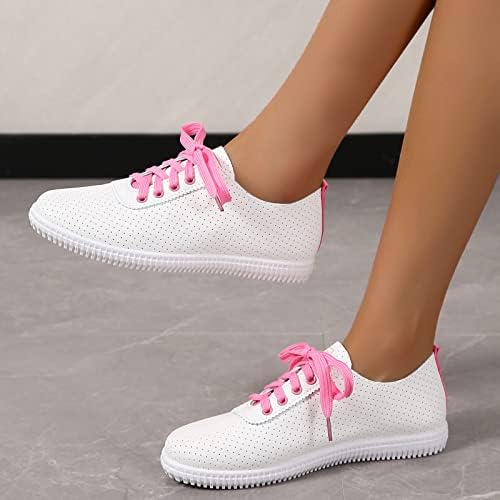 Womenенски обични чевли шема удобна чипка за појавување на спортски чевли со боја, рамни лесни чевли со лесни чевли за лесни кожни чевли за