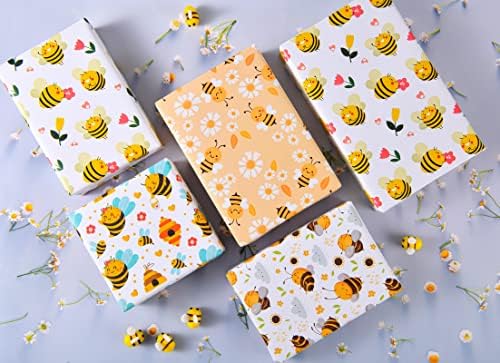 Хартија за Завиткување Пчели Titiweet - Роденденска Хартија За Завиткување За Девојки Жени, 12 Листови пчели завиткајте за