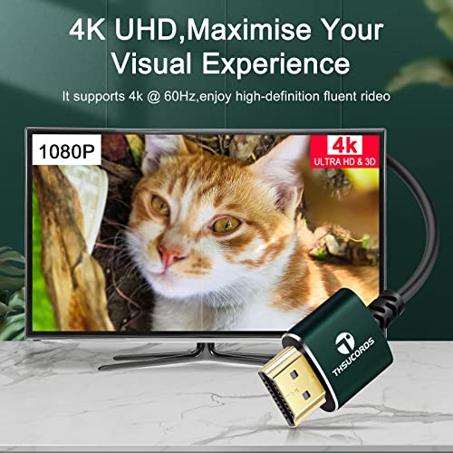 Thsucords Тенок HDMI До HDMI Кабел 1ft 2 Пакет, Ултра Тенок &засилувач; Флексибилен HDMI Кабел Поддржува Голема Брзина 4K@60Hz 18gbps 2160p 1080p