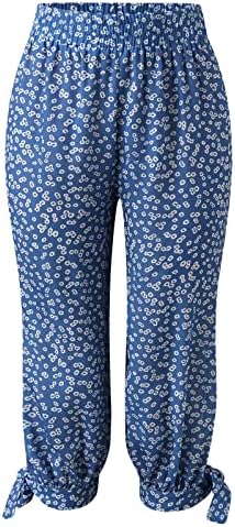 Grge beuu женски цветни постелнини капри панталони обични удобни еластични половини исечени панталони џогери џемпери со џебови