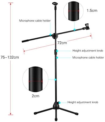 Huiop Microphone Stand, микрофон статив штанд бум модел на подот прилагодлива висина мала тежина тешка должност за жичен безжичен микрофон перформанси