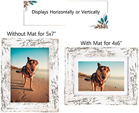 Califortree Rustic White 5x7 Рамка за слика - приказ на фотографии 4x6 со мат или 5x7 без МАТ - HD стакло внатре, хоризонтални и