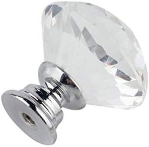 Модерен 40мм чиста форма на дијамантска форма цинк легура и кристално стакло Повлечете ја рачката за шкафови, фиока за фиоки за врата,