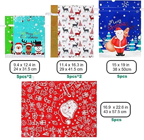 Празнични Торби За Подароци со Врвки | 30 парчиња Вреќи За Завиткување Подароци Од Божиќна Фолија Торбички