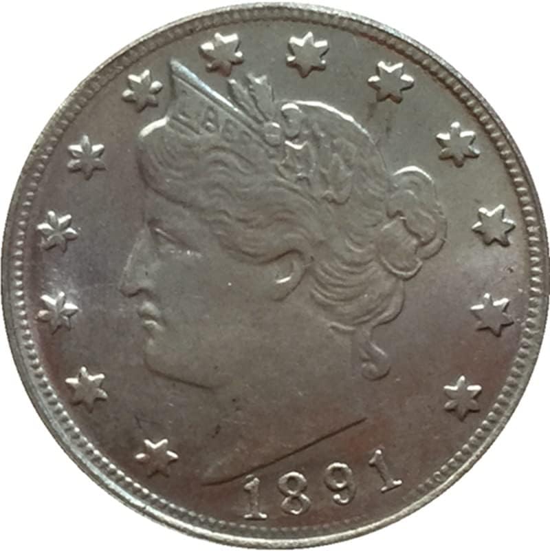 21мм1891 Американски 5-Цент Никел Монета Месинг Никел Позлатени Антички Занаети Странски Комеморативни Монети