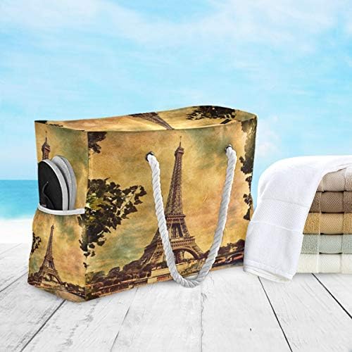 Алаза Гроздобер ретро Ајфелова кула плажа торба за торбички за намирници за море, тезга за туширање, базен за пливање