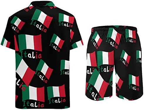 Италијански знаме за машки хавајски кошули со кратки ракави со кратки ракави и панталони летни облеки на плажа лабаво вклопување