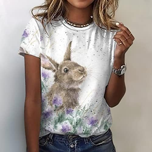 Elенски велигденски зајаче маица смешна симпатична зајак графички графички мета случајно лето Велигденски екипаж на кратки ракави на кратки