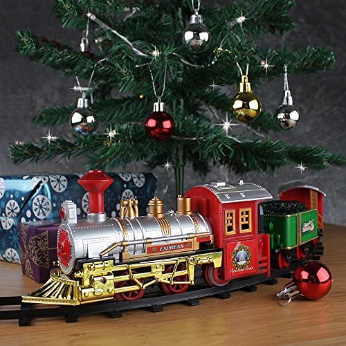 Ebuygb празничен 14 парчиња Делукс Божиќ со тематски воз сет со светлина и звук