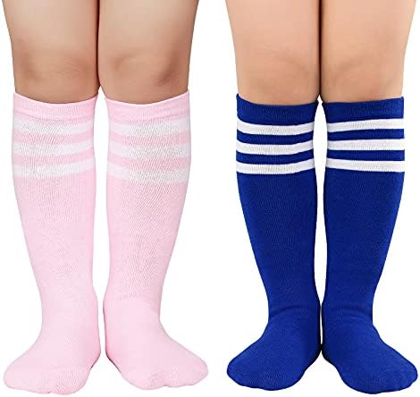 Американски трендови Детски фудбалски чорапи мали деца со високи цевки чорапи за девојчиња за момчиња, шарени долги спортски атлетски