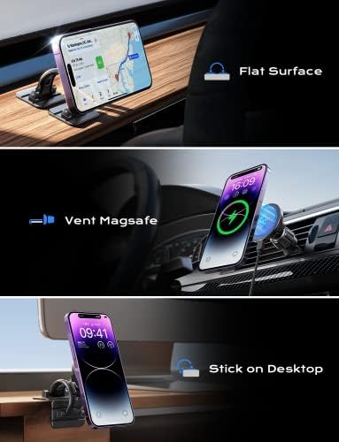 Lisen for Magsafe Car Mount Charger Wireless 15W Car Carger за iPhone [Моќни магнети] држач за магнетни автомобили монтирање на безжично