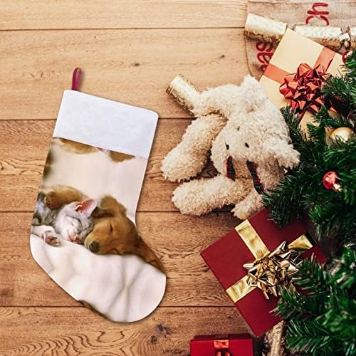 Слатки миленичиња мачки кучиња Божиќни порибни чорапи со кадифен камин што виси за Божиќно дрво