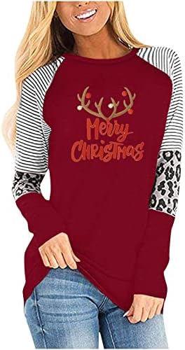 Jjhaevdy женски обичен божиќен божински блок со долги ракави пулвер блуза со џеб лабава лесна туника врвови