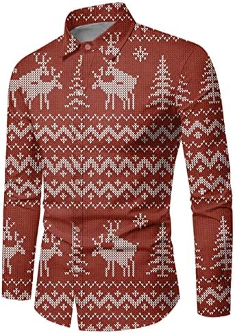 Wybaxz 2022 Божиќни машки есенски зимски кошули со долг ракав со целосен печатен празничен смешен атмосфера кошули
