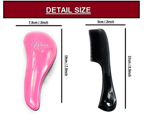 G.B.S Машки - 2 Пакет креативен дизајн, розова четка за разоткривање за кадрава коса и широк чешел за заби, четка за четка за заби, четка