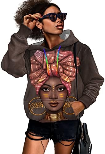 Jzo црни жени обични дуксери на афроамерикански врвови на афроамерикански врвови, вртејќи се џемпери за долги ракави за жени со џебови