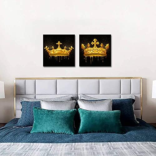 Деримо 2 парчиња слики од кралот и кралицата круна за wallидни црни и златни платно уметнички уметнички уметнички дела за двојни годишнини од