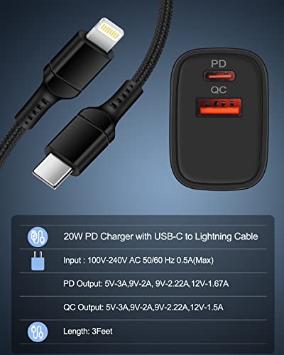 APPLE Полнач USB C за iPhone 14 13 12 Pro Max Mini/SE / 11 Pro Max/XS/XR/X/8/7 Плус/6/6s, USB C Ѕид Полнач + USB - C Молња Кабел