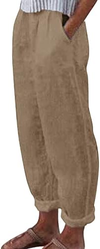 Употреба на жени обични панталони памучни ленени панталони со високи панталони глуждот исечени панталони плажа панталони со џеб