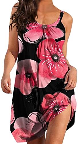 Фустани за плажа за жени обични цветни графички графички летни фустани лабава вклопена во женски минијански минија