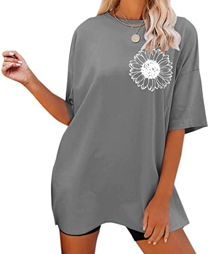Плус големина летна облека за жени, буква графички краток ракав за кратки ракави О-вратот трендовски маици за кратки ракави за кратки