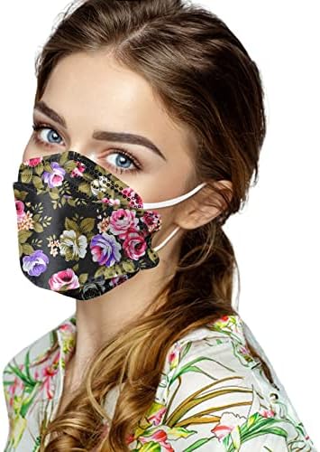 50 ПАРЧИЊА Цветно Лице Ma_sk Со Дизајн, 3 Слојна Заштита За Дишење Ткаенина За Дишење, Цветен штит за лице За Жени Забава На Отворено