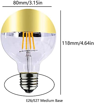 YDJoo G80/G25 Половина ХРОМ LED Сијалица 4W Затемнет Глобус Светилки Со Огледало 40W Еквивалент 2700K Топло Бело E26 База Злато Врвот Рефлектира