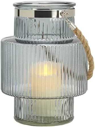 Елементи текстурирани стаклени фенер со рачка со јаже, користете со една вистинска или неплавена свеќа, влезна врата, дневна соба, спална