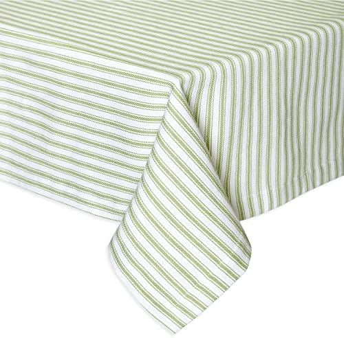 Cackleberry Home Tarragon зелена и бела лента за крлежи со ткаенини ткаенини ткаени памук, 54 квадратни