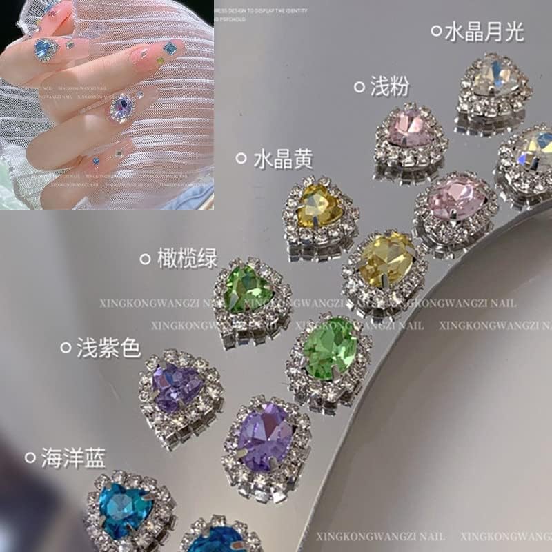 10 парчиња чаршал за нокти Шарм 3Д луксузен шарен цирконски нокти дијаманти уметнички накит камења Декорација скапоцени камења за додатоци