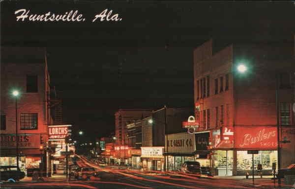 Улица Вашингтон во ноќта Хантсвил, Алабама Ал Оригинална гроздобер разгледница