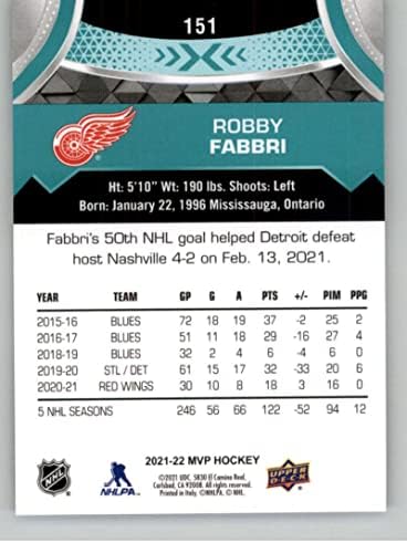 2021-22 Горна палуба MVP 151 Robby Fabbri Detroit Red Wings Официјална картичка за хокеј на NHL во сурова состојба