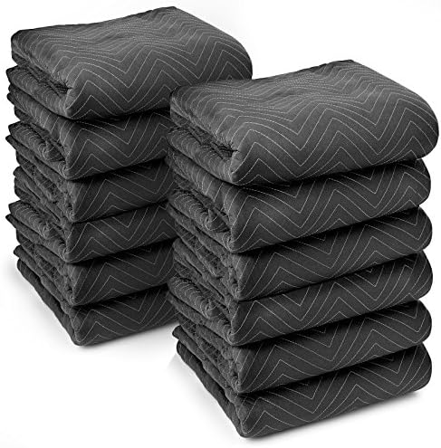 Сигурно -макс 12 ќебиња за движење и пакување со тешки работи - Ултра густо про - 80 x 72 - Професионален ватенка за мебел за испорака црно