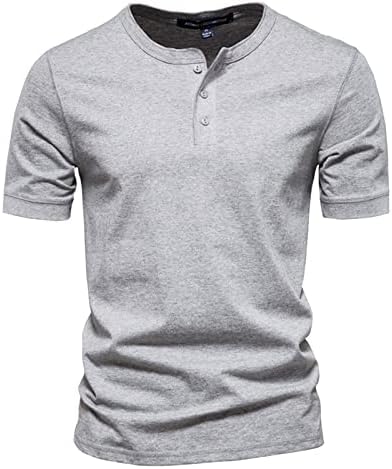 Менс краток ракав Хенли маици Обични летни тенок вклопуваат основни дизајнирани кошула за човекот цврста боја удобна туника