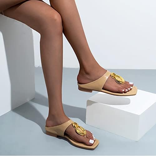 Letulенски летни сандали метални клип пети плоштад папучи пријатни удобни фустани сандали кои не се лизгаат, кои не се лизгаат