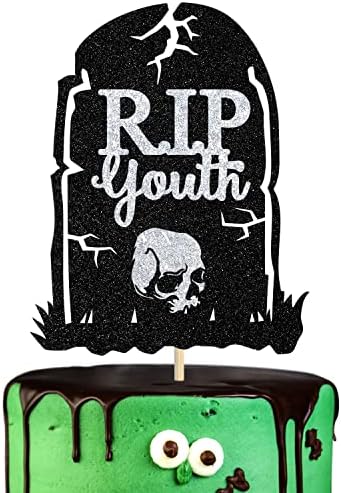RIP младинска торта за торта, смрт на мојата младост / газот е стар, смешно среќен роденденски партиски материјал за украси ， црно -сребро