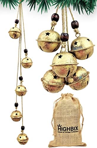 Хајбикс сет од 5 Хармонија Џингл Ѕвона Гроздобер Рачно Изработен Рустикален Среќен Божиќ Виси Декор Ѕвона На Јаже