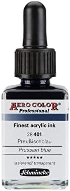 Schmincke - Aero Color® Professional - Најдобро -флуидна, акрилна боја со висока боја за акрилно сликарство, воздушна четка, мешани медиуми, акрилно мастило, пруски сино - 28 мл