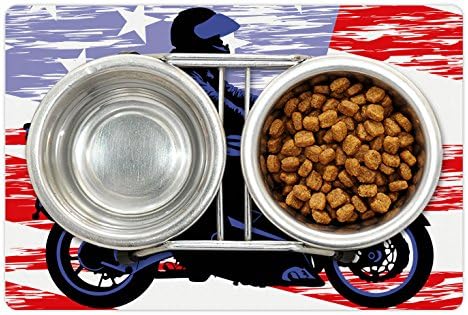 Амбесон Тинејџерски Соба Миленичиња Мат За Храна И Вода, Човек На Мотоцикл Возење Американско Знаме Позадина Националниот Сад Гранџ, Правоаголник