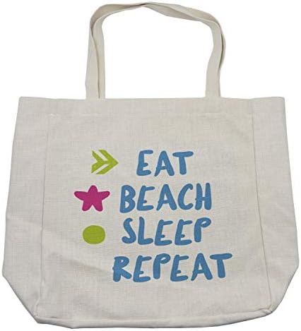 Ambesonne велејќи торба за купување, типографија Doodle Eat Beach Sleep Rete Motive Mestive, еколошка торба за еднократна употреба за намирници