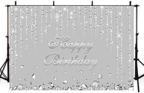 Aibiin 7x5ft Среќен роденден Сребрена сребрена капе светкава кристална дијамант Фотографија Позадина девојки жени роденденска забава украси