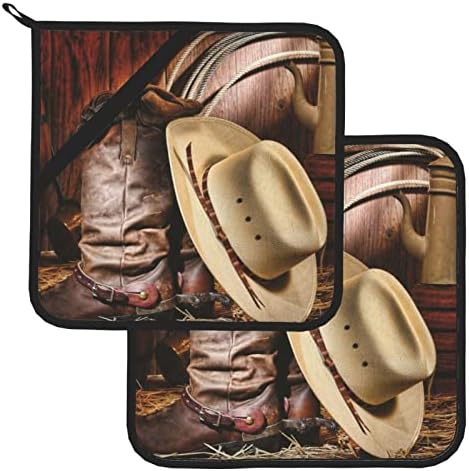Каубојски црна капа Западни чизми за садови за држачи за садови: Подложи за држач за топлина отпорен на топлина од 2 за готвење микробранова