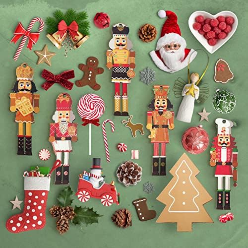 30 парчиња украси за оревчести украси Божиќни дрвени висечки ѓумбир од ѓумбир од ѓумбир, фигури за украсување на елки за елкир, орнал за