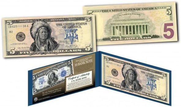 Индијанци Индијанци Шеф 1899 Дизајн Нециркулирани Нови Пет Долари Сметка Специјално Издание Колекционерски Држач За Дисплеј И Сертификат