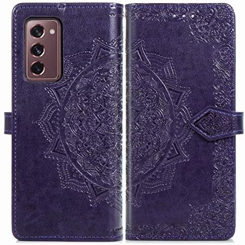 Lemaxelers Samsung Galaxy Z преклопување 2 5G кутија PU кожа Телефонски случај Мандала врежана паричник флип -шок -заштитен заштитен со капакот на држачот на картичката за Samsung galax