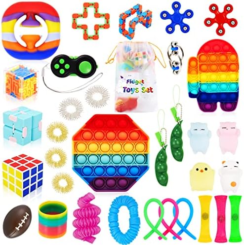 Мали играчки со портокалова фигура, 33 парчиња фидами за сензорни играчки за фигури поставени за деца возрасни аутизам АДХД олеснување