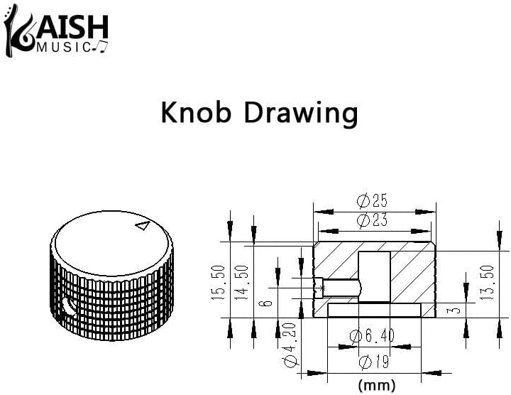 Kaish 2PCS 63/64 Diam. Алуминиумски потенциометарски копчиња 1/4 Универзални метални тенџере копчиња со индикатор и поставена завртка